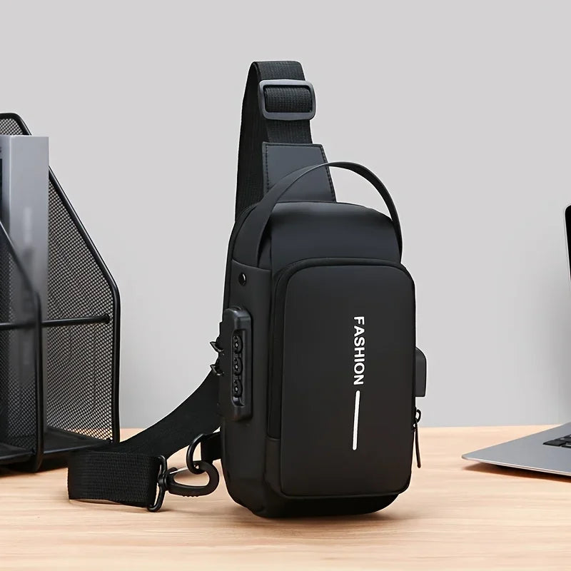 Durable Oxford Fabric Men's Sling Bag - Stylish Motorcycle Crossbody Chest Pack with Phone Pocket, Zip Closure for Daily Commute
