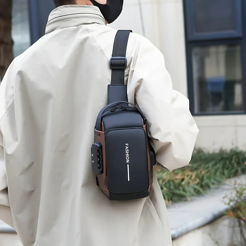 Durable Oxford Fabric Men's Sling Bag - Stylish Motorcycle Crossbody Chest Pack with Phone Pocket, Zip Closure for Daily Commute